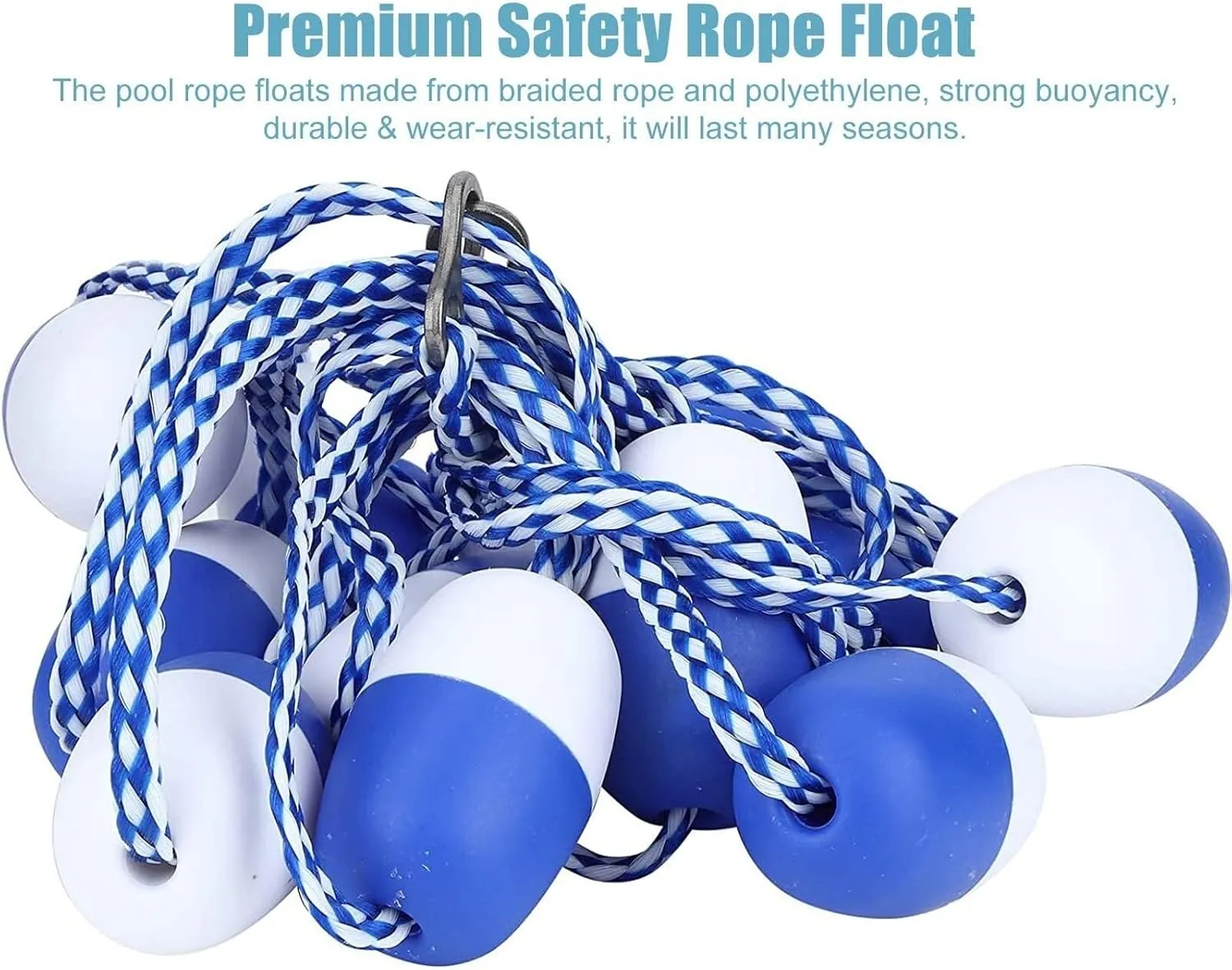 Deep Shallow End Pool Rope Floats Blue & White, Floating Divider with Strong Buoyancy for Swimming Pools, Dangerous Areas, Beaches, and Waterways