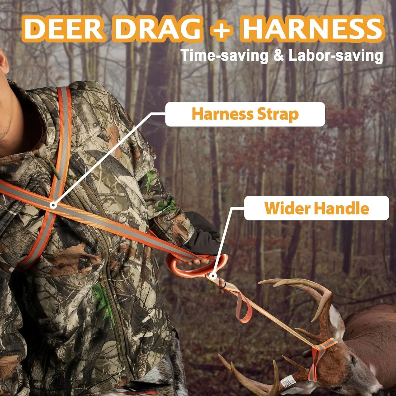 Deer Drag with Wider High-Strength Handle, 6.3ft Rope for Deer Hunting, 1100lbs Load Capacity, Hunting Accessories for Big and Small Game