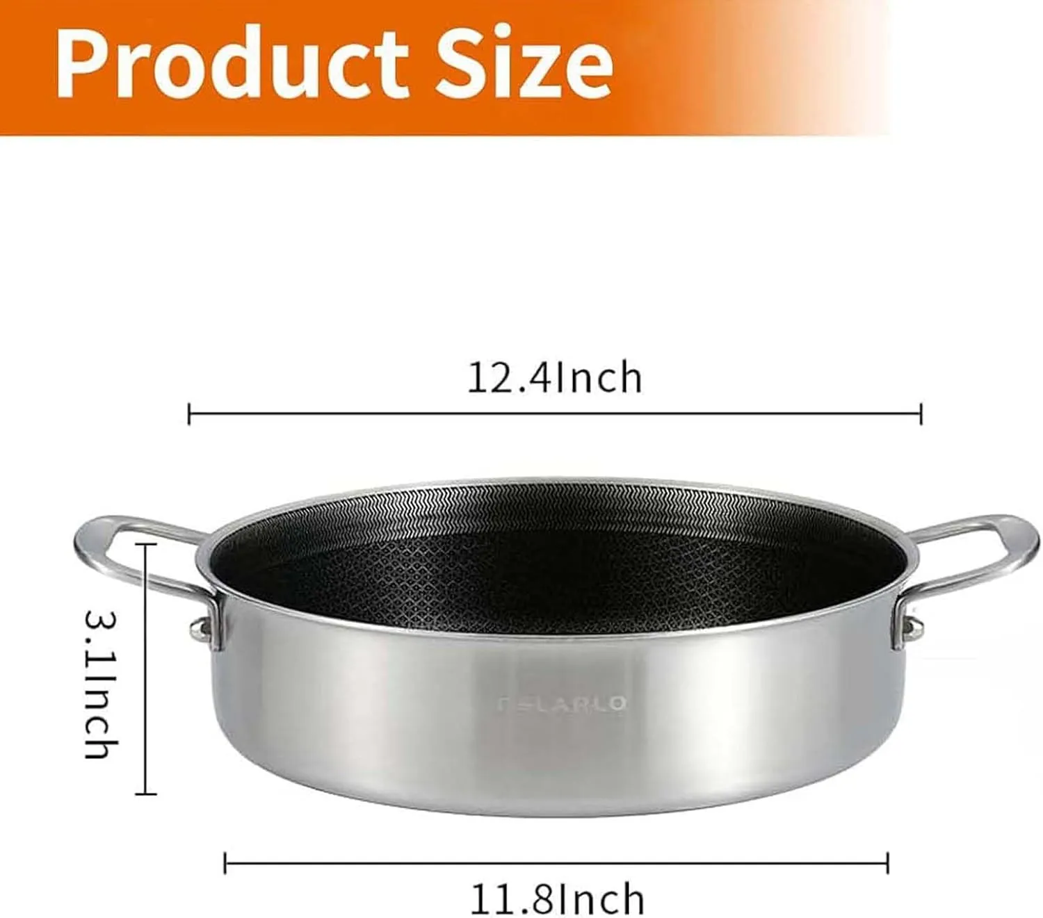 DELARLO Tri-Ply Stainless Steel Saute Pan 6 Quarts Deep Frying Pan, 12 inch Induction Compatible Chef Cooking Pan, Large Sauté Pan with lid, Dishwasher & Oven Safe