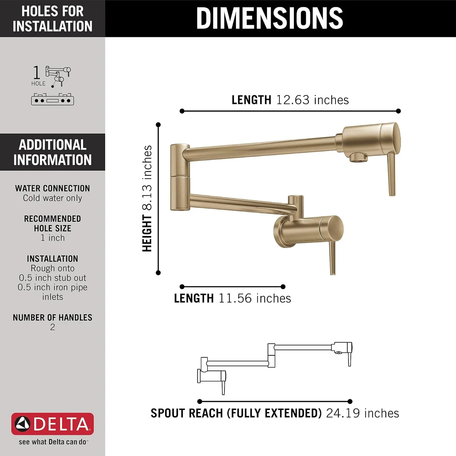 DELTA FAUCET 1165LF-CZ Contemporary Wall Mount Pot Filler