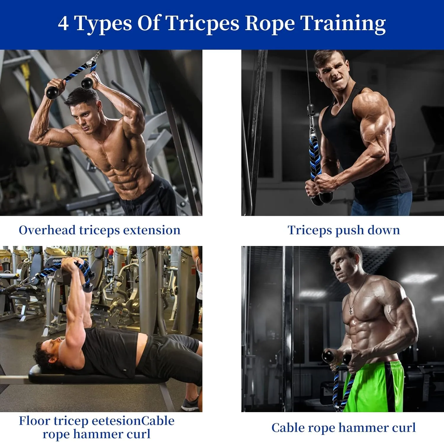 Deluxe Tricep Rope Pull Down Cable, 27 & 36 Inch Rope Length, Easy to Grip & Non-Slip Cable Attachment for Gym Workout Exercise