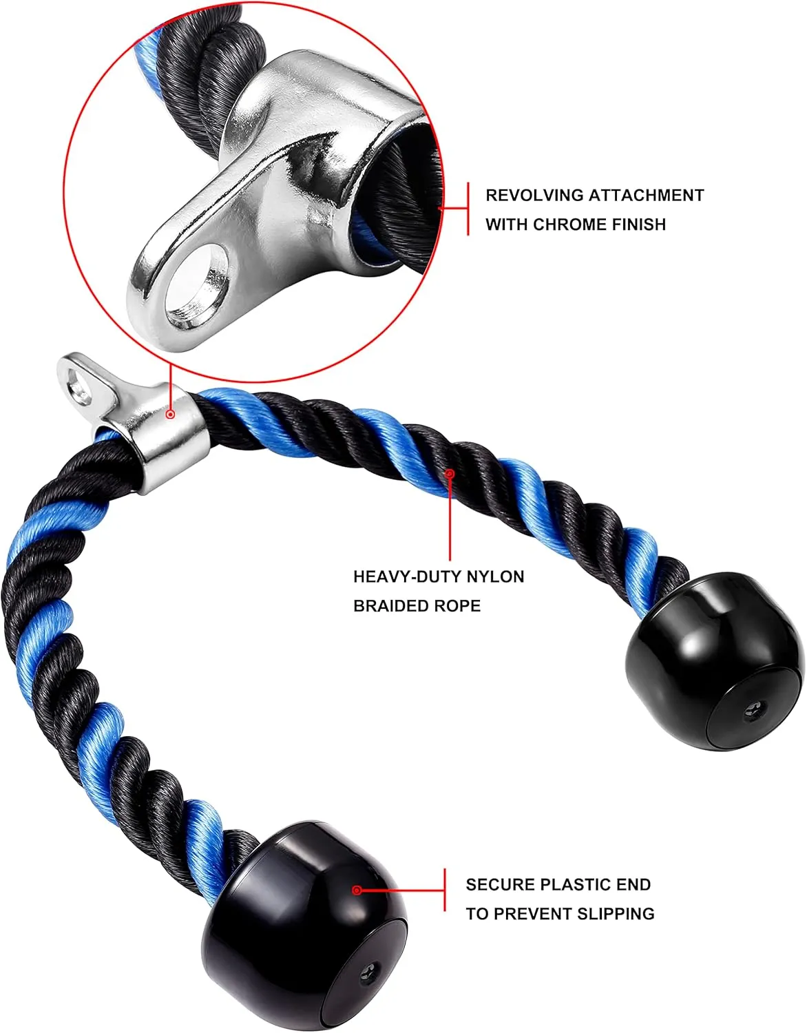 Deluxe Tricep Rope Pull Down Cable, 27 & 36 Inch Rope Length, Easy to Grip & Non-Slip Cable Attachment for Gym Workout Exercise
