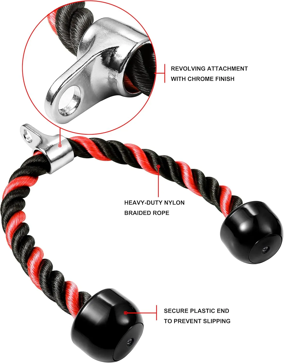 Deluxe Tricep Rope Pull Down Cable, 27 & 36 Inch Rope Length, Easy to Grip & Non-Slip Cable Attachment for Gym Workout Exercise