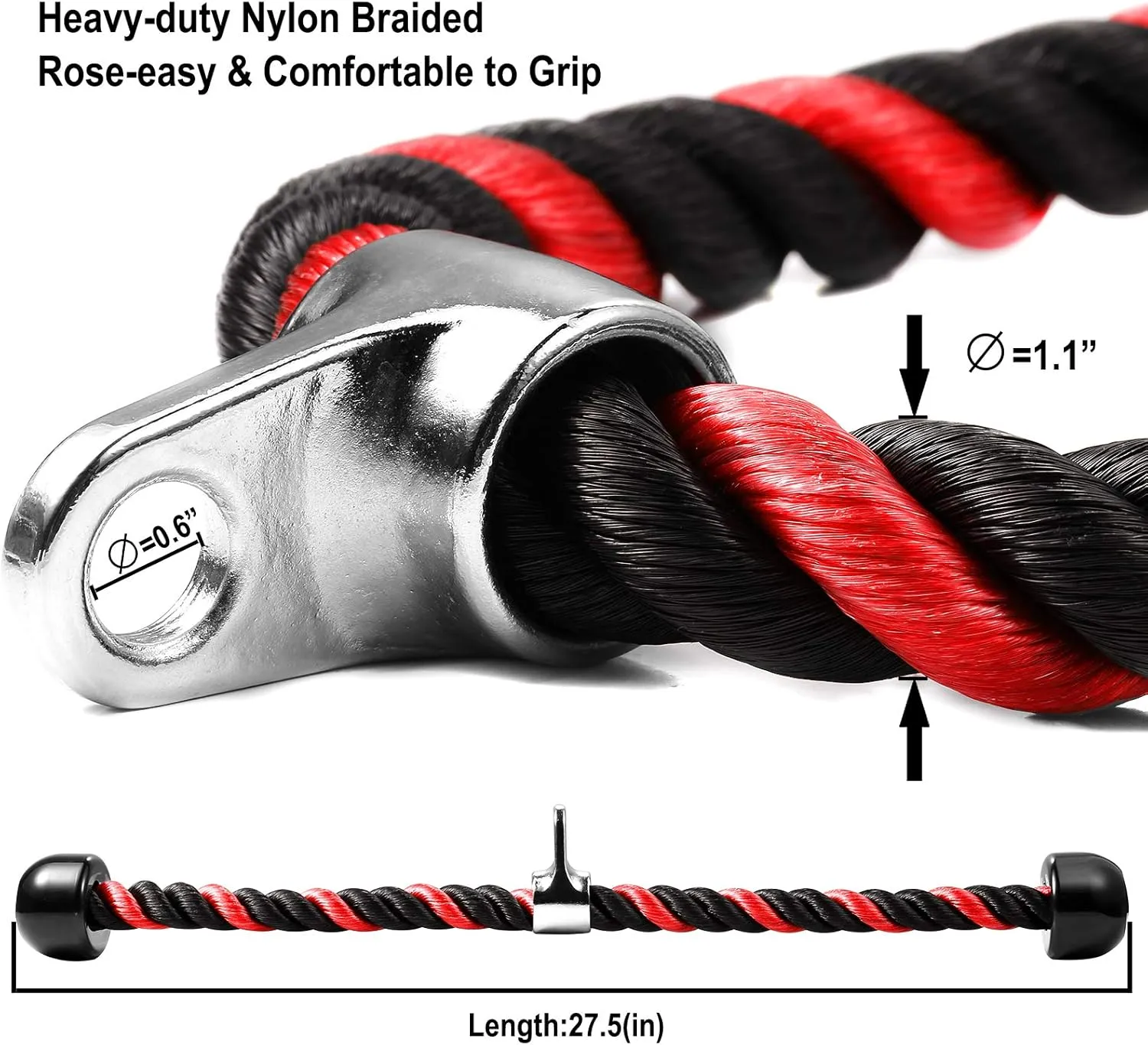 Deluxe Tricep Rope Pull Down Cable, 27 & 36 Inch Rope Length, Easy to Grip & Non-Slip Cable Attachment for Gym Workout Exercise