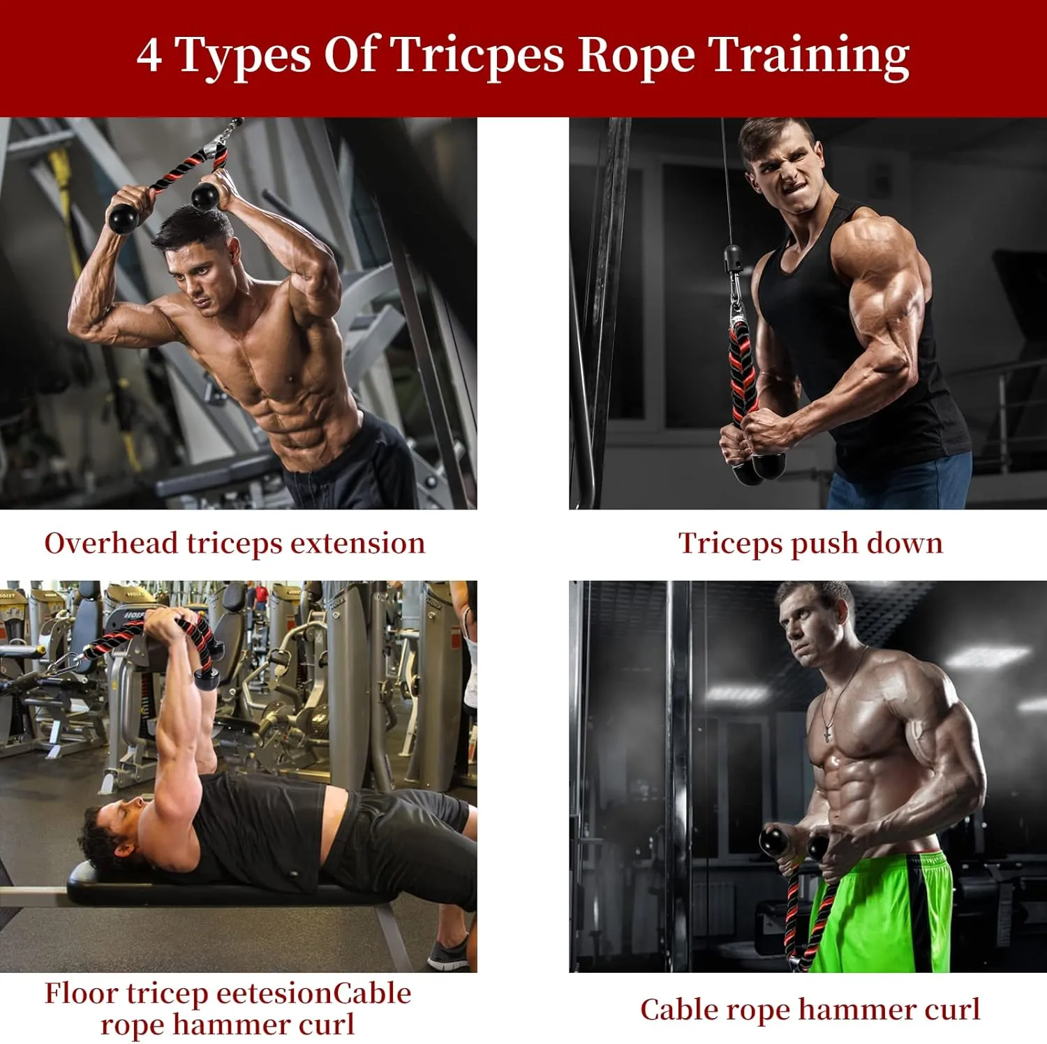 Deluxe Tricep Rope Pull Down Cable, 27 & 36 Inch Rope Length, Easy to Grip & Non-Slip Cable Attachment for Gym Workout Exercise