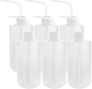 DEPEPE 6pcs 500ml Plastic Safety Wash Bottles - Lab Squeeze LDPE Squirt Tattoo Bottle With Narrow Mouth and Scale Labels (17oz x 6)