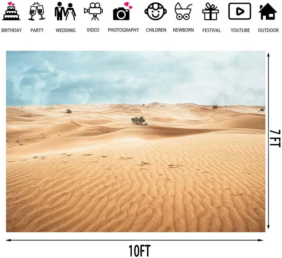 Desert Landscape Photography Backdrop Sand Dunes Sparse Green Shrub Plant Trees Blue Sky Natural Scenery Background (10x7ft)
