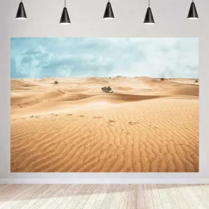 Desert Landscape Photography Backdrop Sand Dunes Sparse Green Shrub Plant Trees Blue Sky Natural Scenery Background (10x7ft)