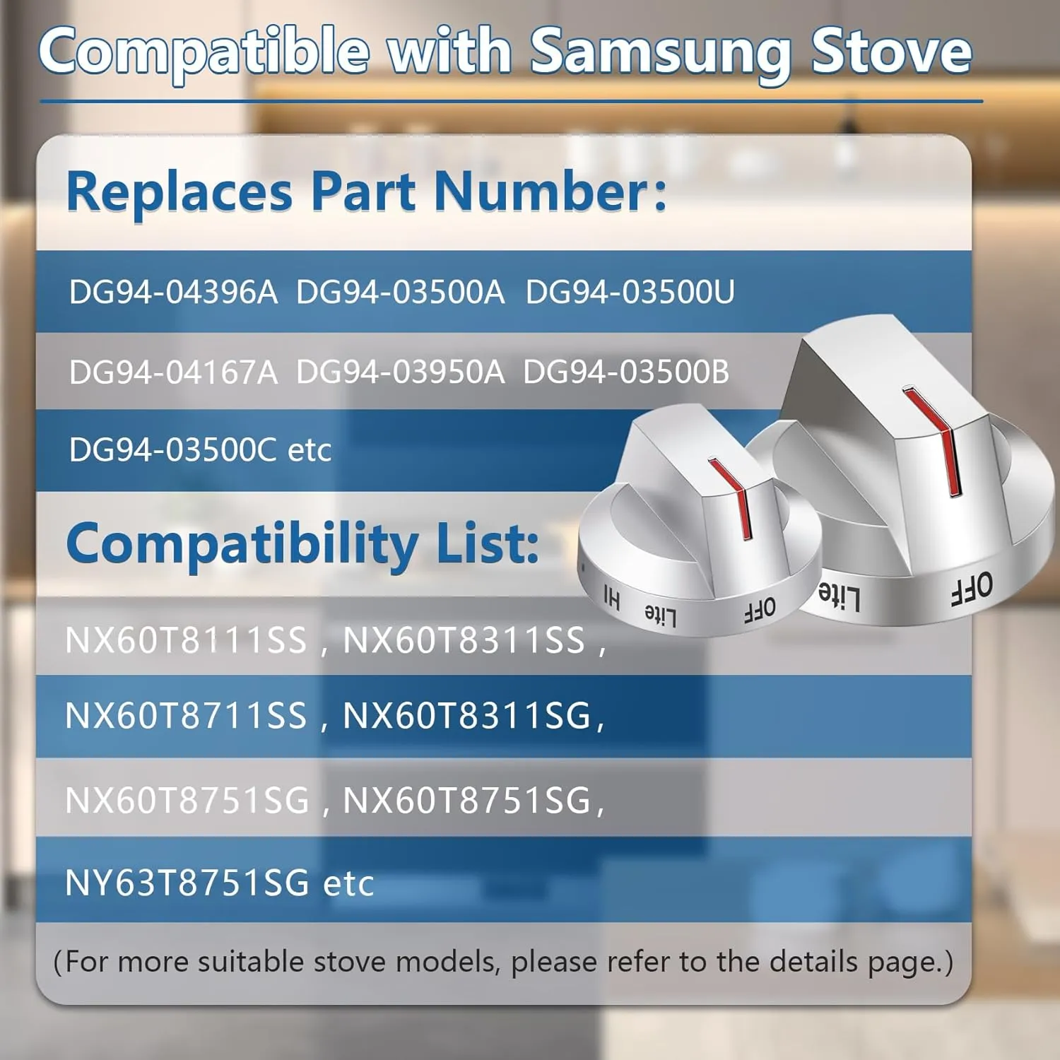DG94-03500A/Z for Samsung Gas Stove Knob Replacement, DG94-03500U DG94-03500A DG94-04396A Range Oven Knobs, Compatible with NX60T8111SS NX60T8311SS NX60T8711SS Etc, 5 Pack