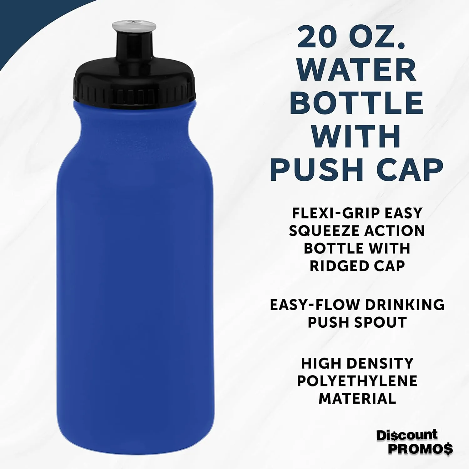 DISCOUNT PROMOS 20 oz. Water Bottles with Push Cap Set of 10, Bulk Pack - Perfect for Gym, Hiking, Camping, Outdoor Sports - Reflex Blue