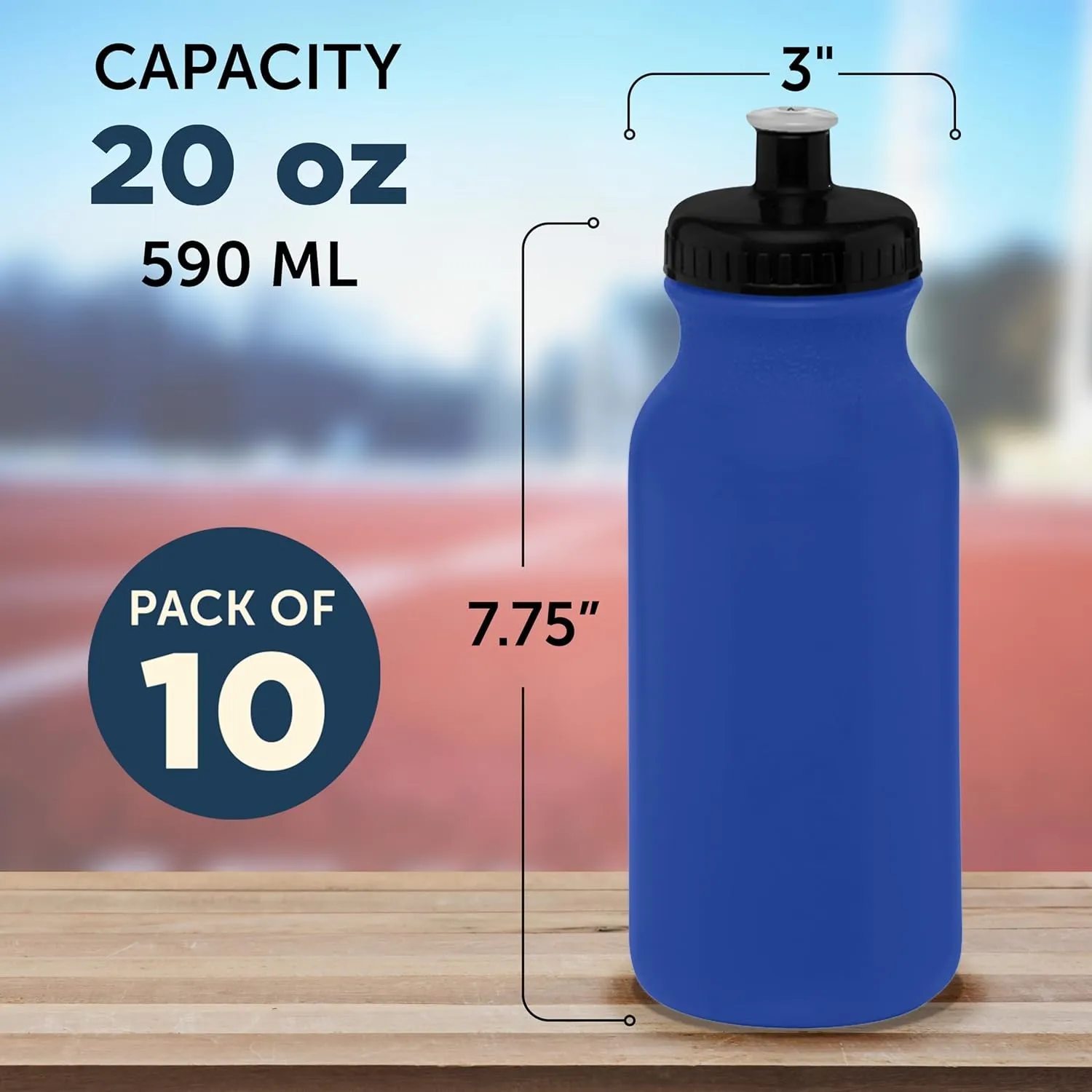 DISCOUNT PROMOS 20 oz. Water Bottles with Push Cap Set of 10, Bulk Pack - Perfect for Gym, Hiking, Camping, Outdoor Sports - Reflex Blue