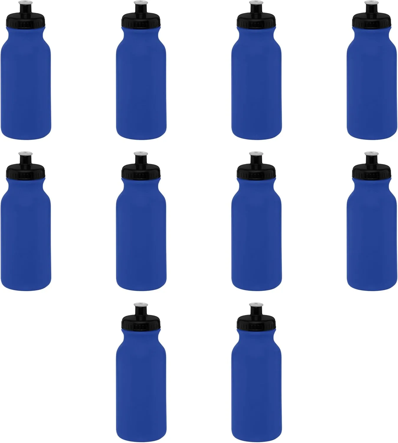 DISCOUNT PROMOS 20 oz. Water Bottles with Push Cap Set of 10, Bulk Pack - Perfect for Gym, Hiking, Camping, Outdoor Sports - Reflex Blue