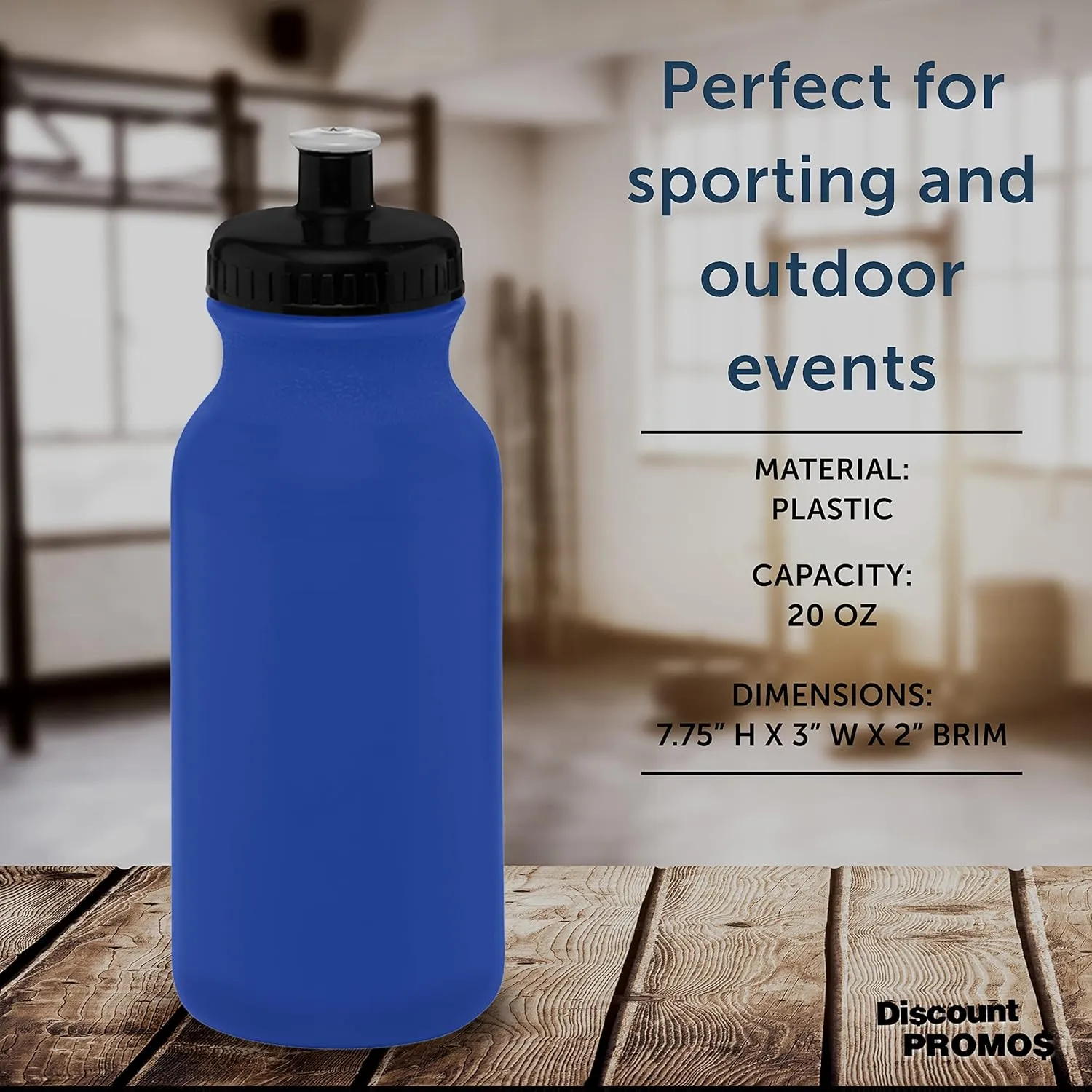 DISCOUNT PROMOS 20 oz. Water Bottles with Push Cap Set of 10, Bulk Pack - Perfect for Gym, Hiking, Camping, Outdoor Sports - Reflex Blue