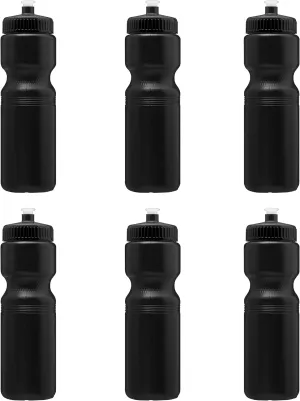 DISCOUNT PROMOS 28 oz. Plastic Water Bottles with Push Cap – Set of 6 – Bulk Pack for Father’s Day – Reusable Sports Bottles for Gym, Hiking, Camping – Black
