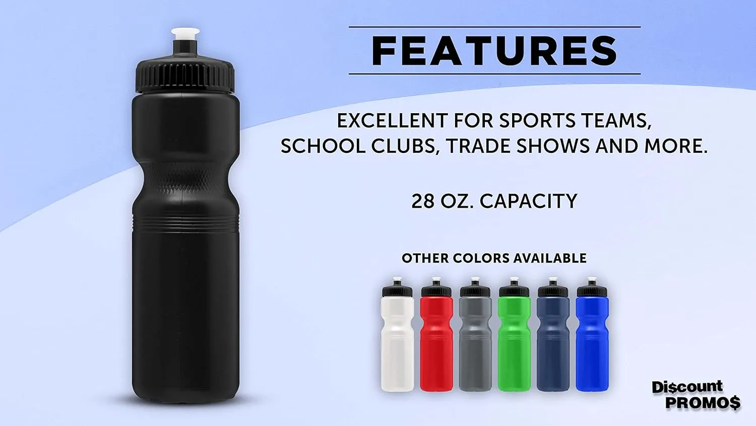 DISCOUNT PROMOS 28 oz. Plastic Water Bottles with Push Cap – Set of 6 – Bulk Pack for Father’s Day – Reusable Sports Bottles for Gym, Hiking, Camping – Black