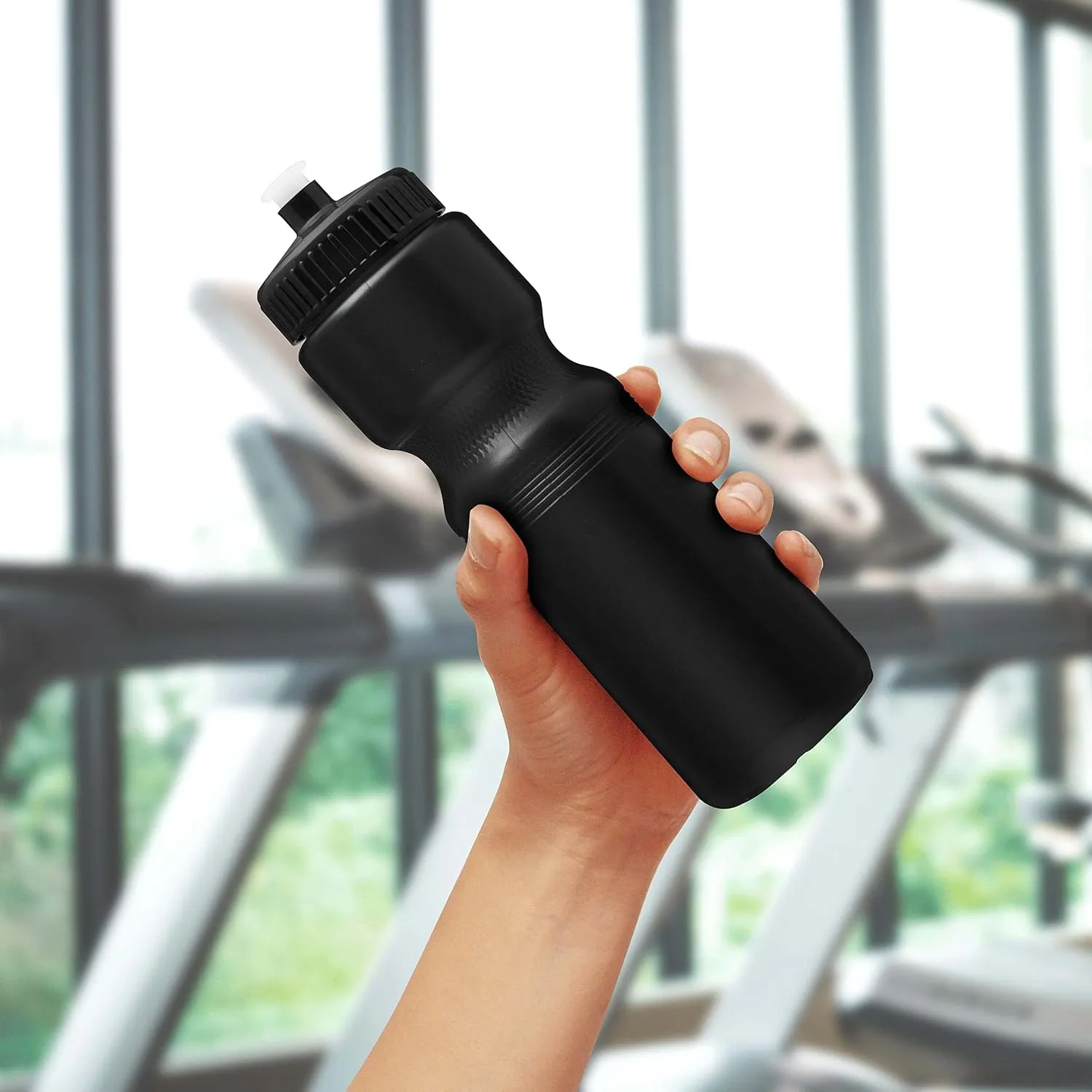 DISCOUNT PROMOS 28 oz. Plastic Water Bottles with Push Cap – Set of 6 – Bulk Pack for Father’s Day – Reusable Sports Bottles for Gym, Hiking, Camping – Black