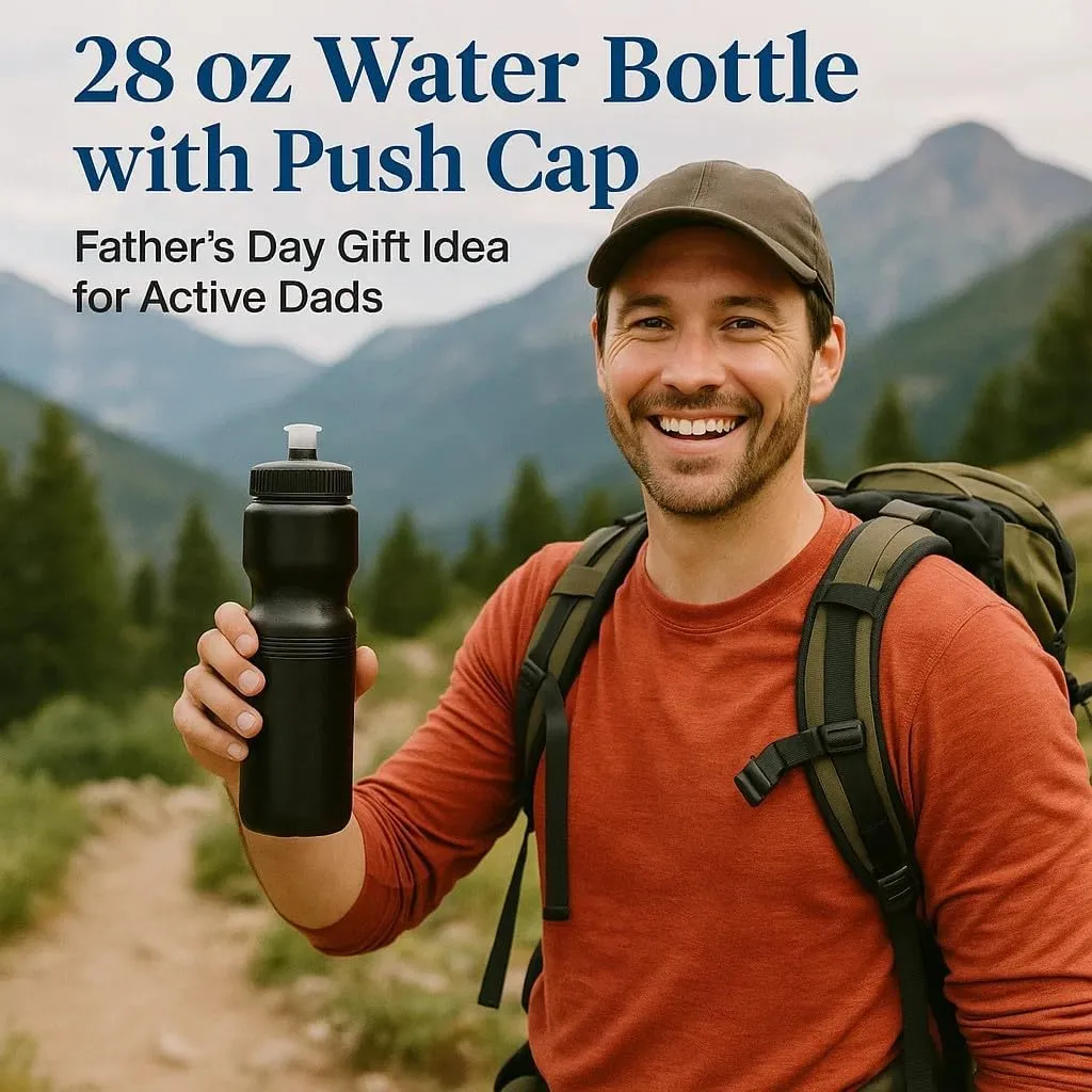 DISCOUNT PROMOS 28 oz. Plastic Water Bottles with Push Cap – Set of 6 – Bulk Pack for Father’s Day – Reusable Sports Bottles for Gym, Hiking, Camping – Black