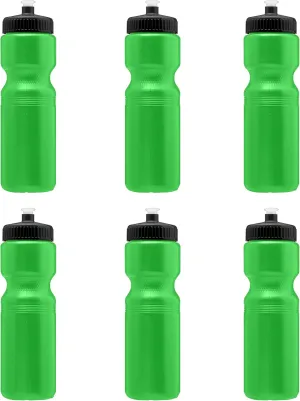 DISCOUNT PROMOS 28 oz. Plastic Water Bottles with Push Cap – Set of 6 – Bulk Pack for Father’s Day – Reusable Sports Bottles for Gym, Hiking, Camping – Neon Green