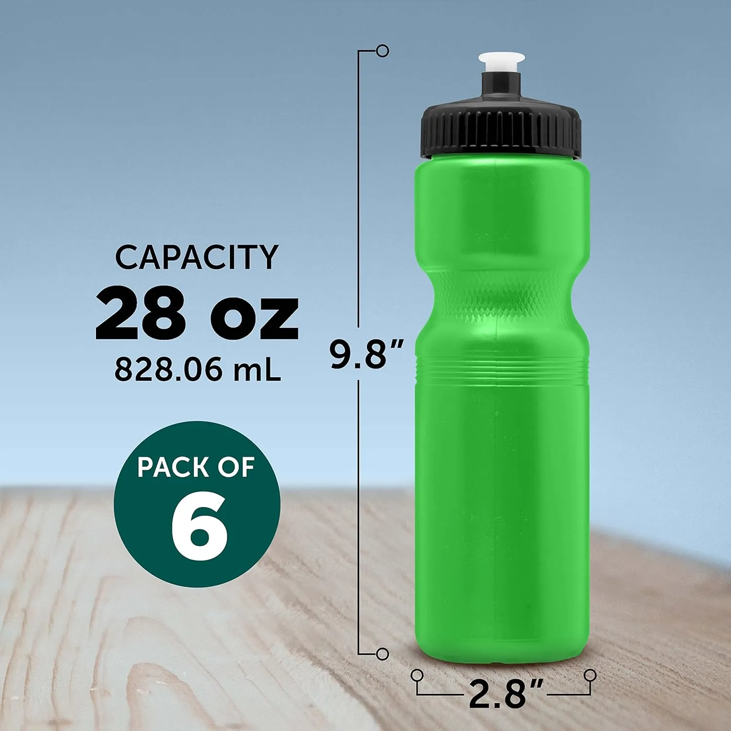 DISCOUNT PROMOS 28 oz. Plastic Water Bottles with Push Cap – Set of 6 – Bulk Pack for Father’s Day – Reusable Sports Bottles for Gym, Hiking, Camping – Neon Green