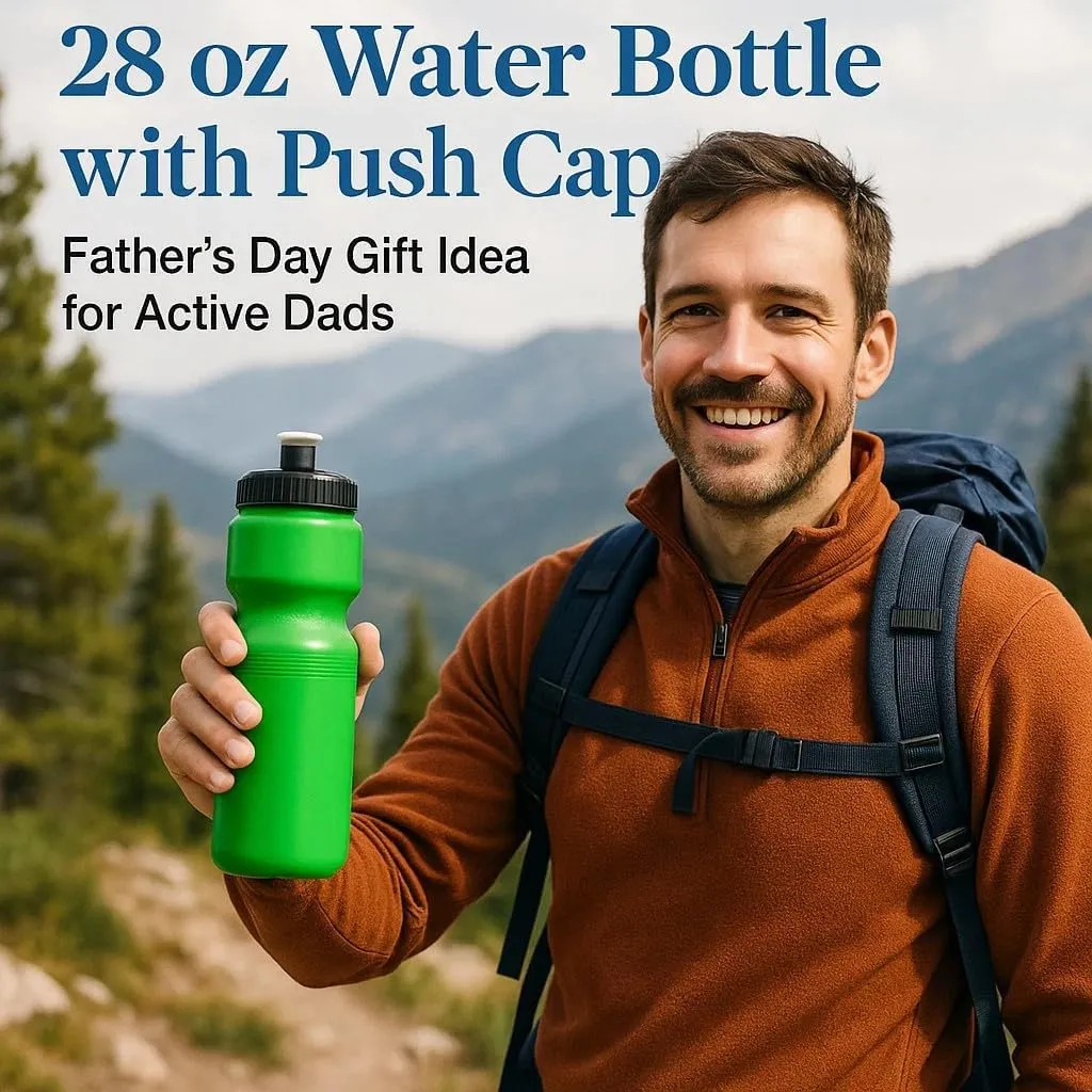 DISCOUNT PROMOS 28 oz. Plastic Water Bottles with Push Cap – Set of 6 – Bulk Pack for Father’s Day – Reusable Sports Bottles for Gym, Hiking, Camping – Neon Green