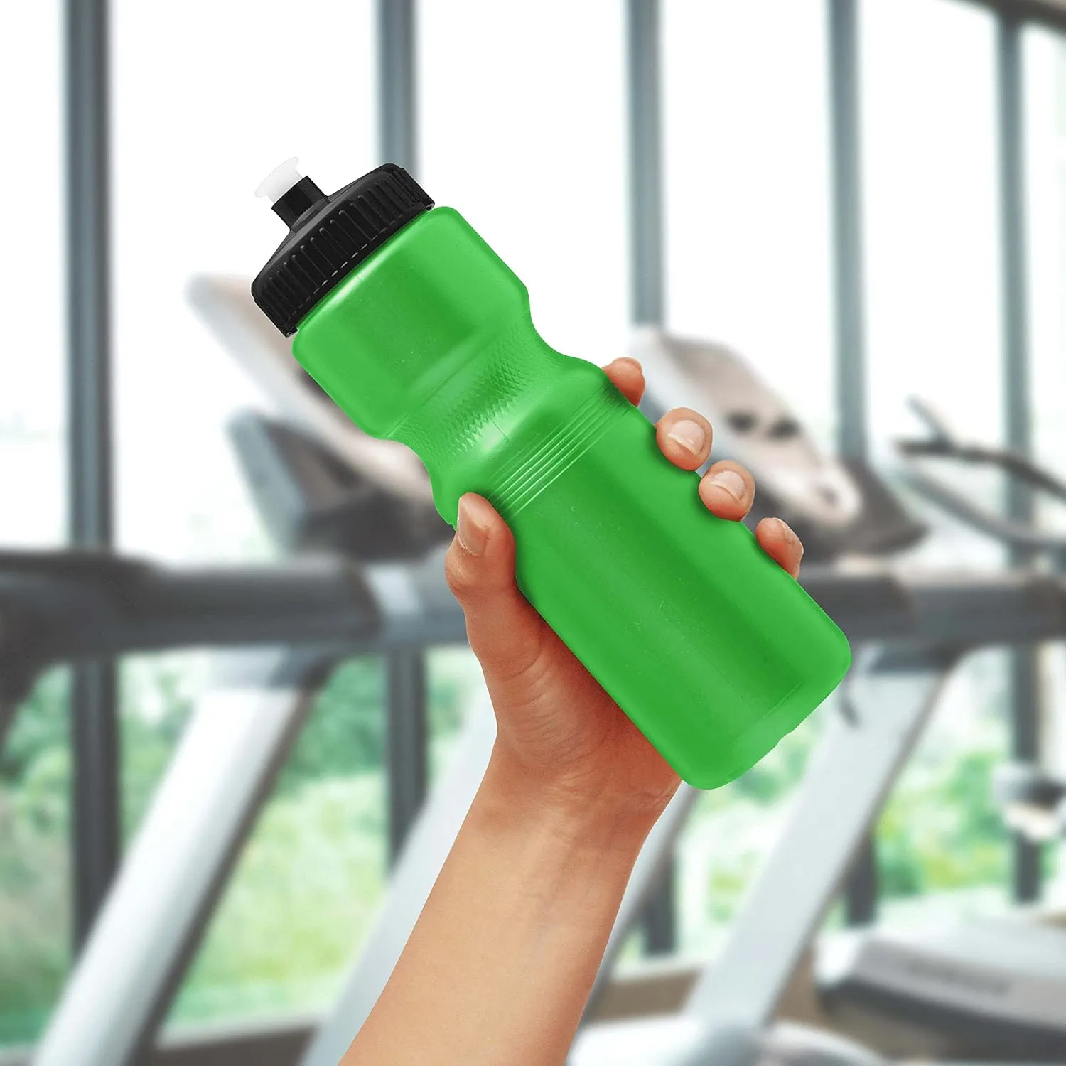 DISCOUNT PROMOS 28 oz. Plastic Water Bottles with Push Cap – Set of 6 – Bulk Pack for Father’s Day – Reusable Sports Bottles for Gym, Hiking, Camping – Neon Green