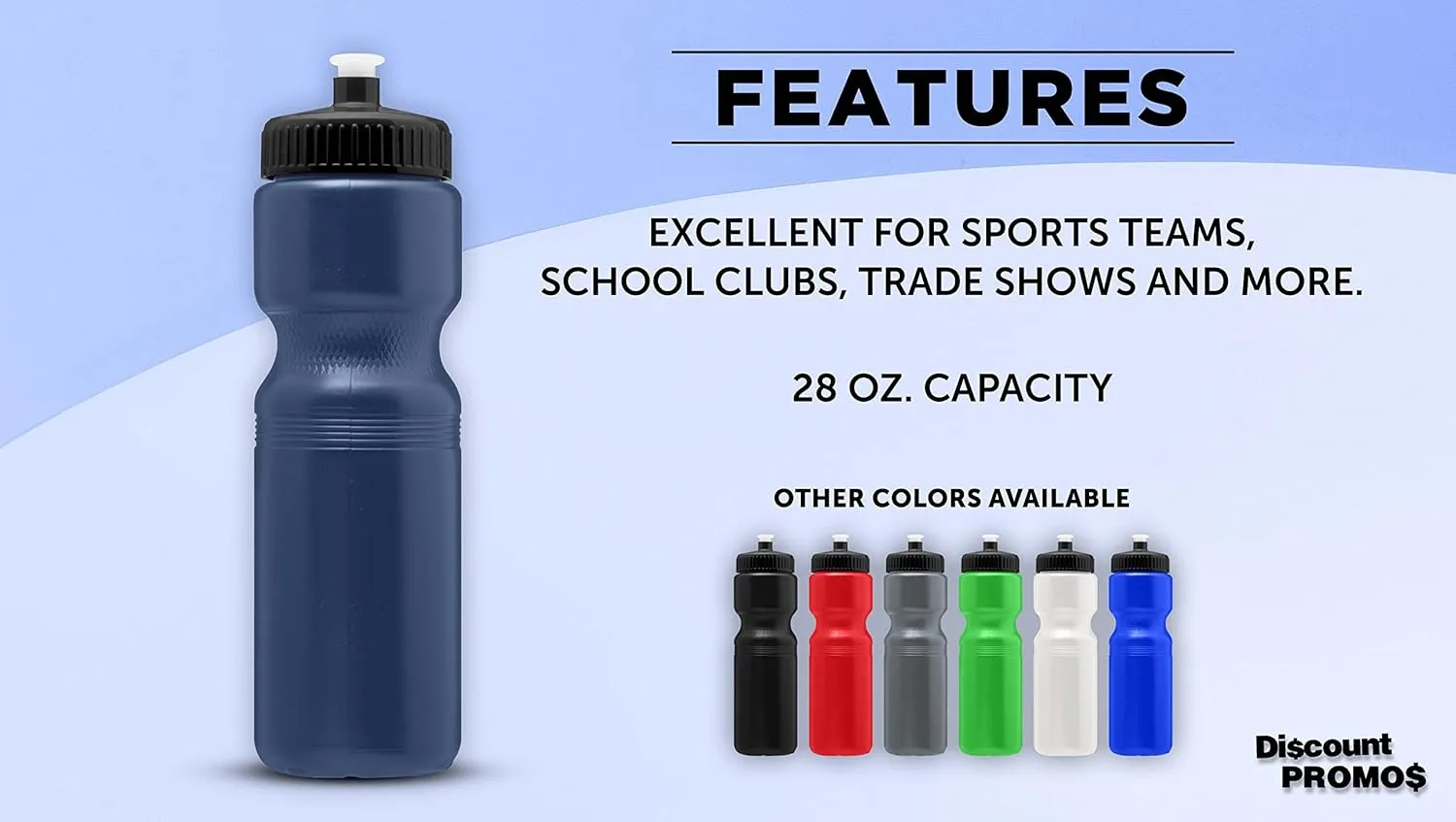 DISCOUNT PROMOS 28 oz. Plastic Water Bottles with Push Cap – Set of 6, Perfect for Mother’s Day Gift – Bulk Pack for Gym, Hiking, Camping, Outdoor Sports – Navy Blue