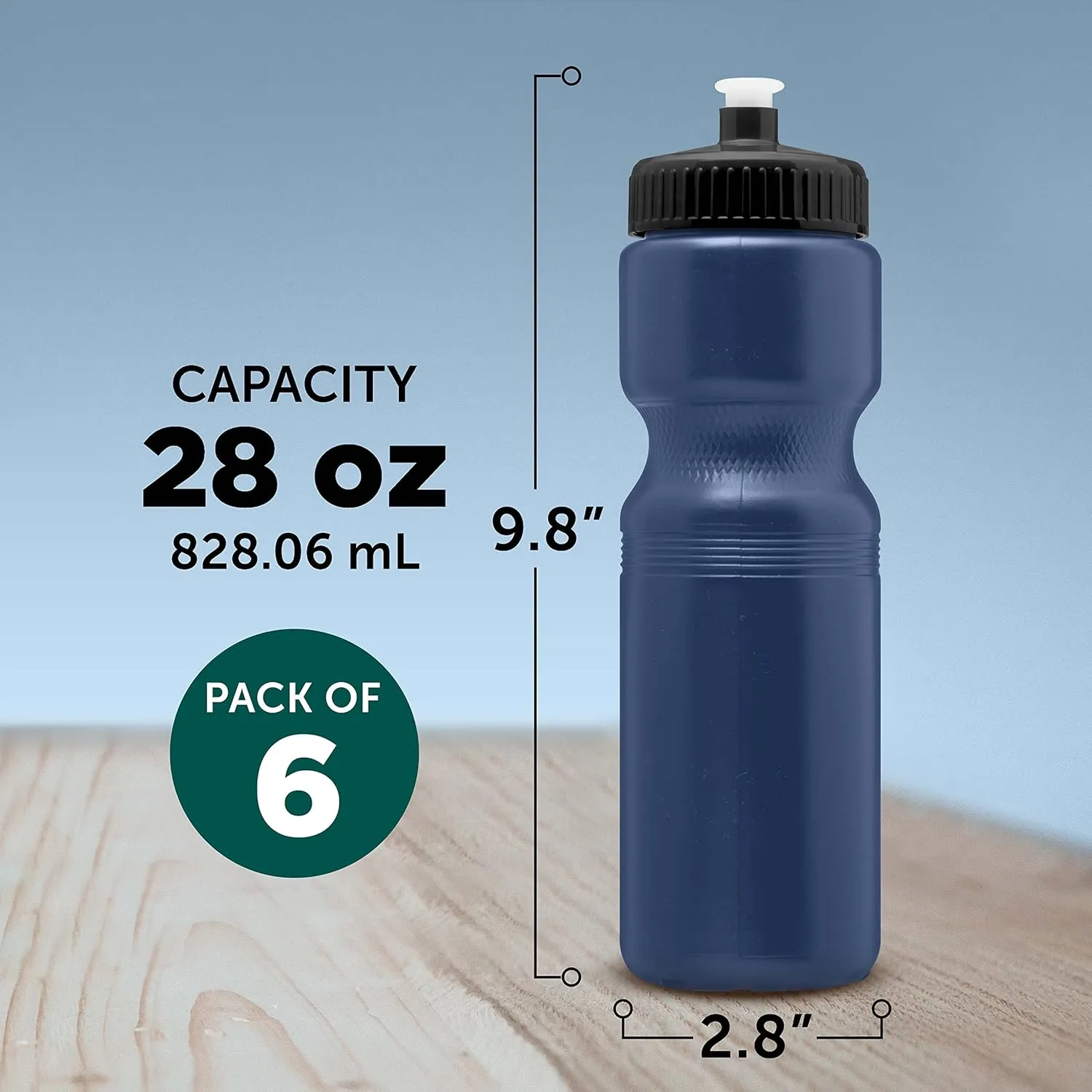 DISCOUNT PROMOS 28 oz. Plastic Water Bottles with Push Cap – Set of 6, Perfect for Mother’s Day Gift – Bulk Pack for Gym, Hiking, Camping, Outdoor Sports – Navy Blue