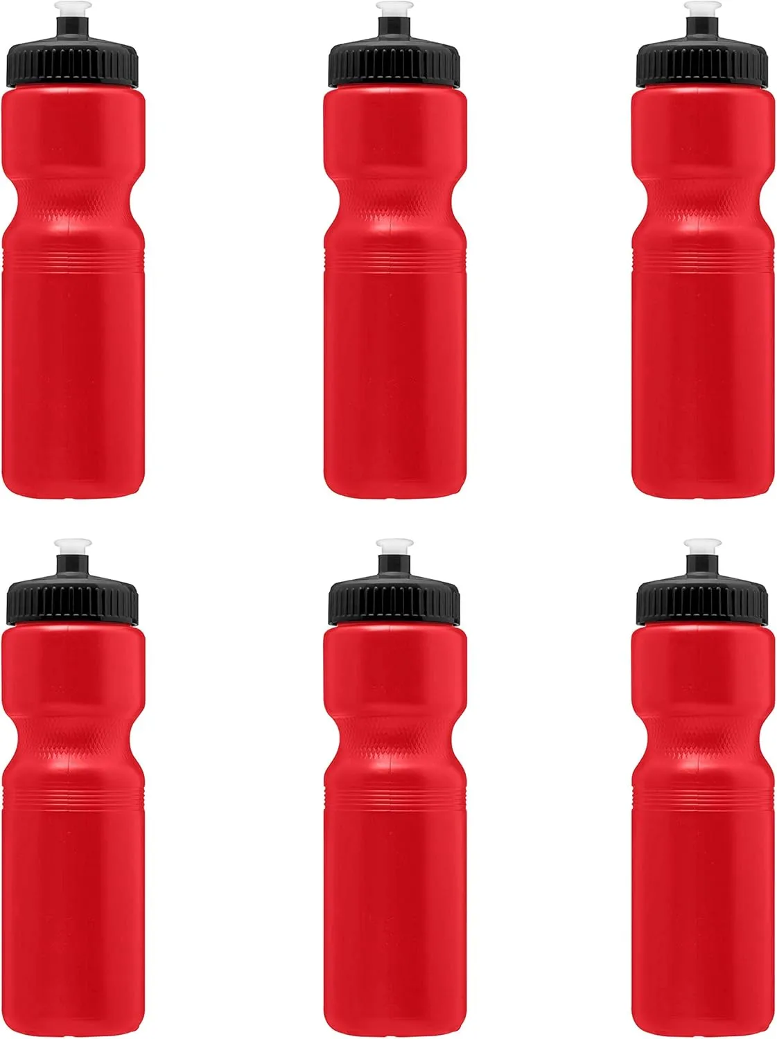 DISCOUNT PROMOS 28 oz. Push Cap Plastic Water Bottles Set of 6, Bulk Pack - Perfect for Gym, Hiking, Camping, Outdoor Sports - Red