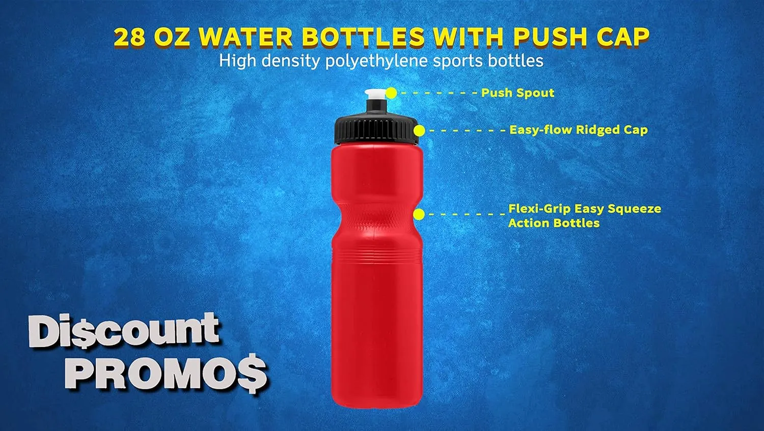DISCOUNT PROMOS 28 oz. Push Cap Plastic Water Bottles Set of 6, Bulk Pack - Perfect for Gym, Hiking, Camping, Outdoor Sports - Red