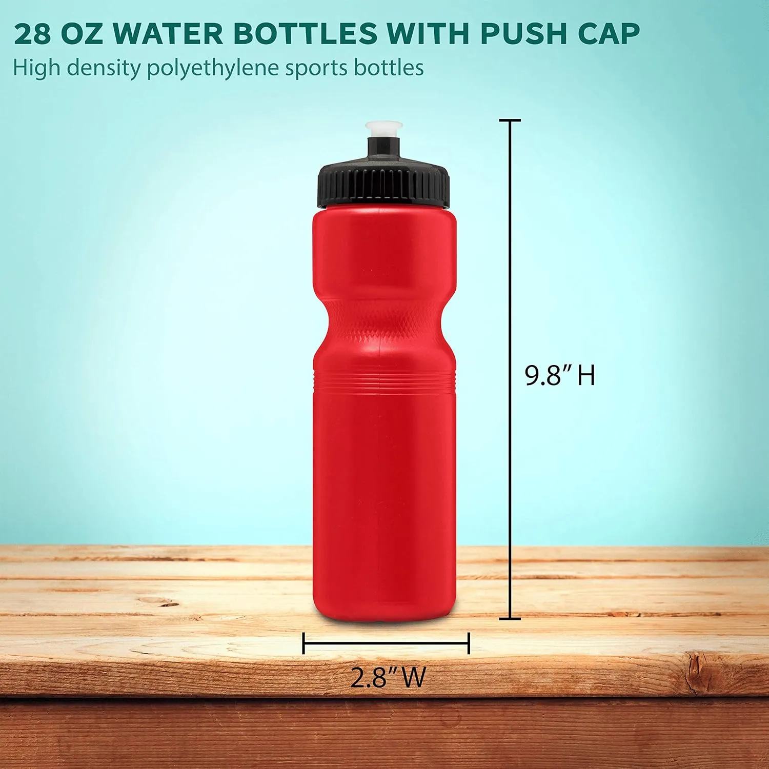DISCOUNT PROMOS 28 oz. Push Cap Plastic Water Bottles Set of 6, Bulk Pack - Perfect for Gym, Hiking, Camping, Outdoor Sports - Red
