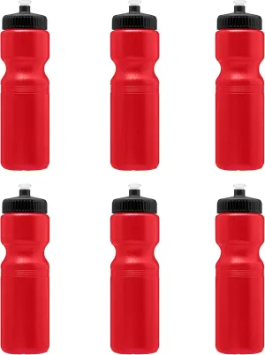 DISCOUNT PROMOS 28 oz. Push Cap Plastic Water Bottles Set of 6, Bulk Pack - Perfect for Gym, Hiking, Camping, Outdoor Sports - Red