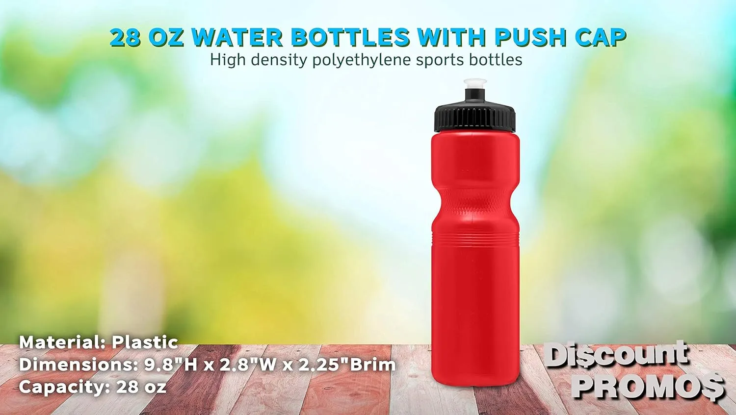 DISCOUNT PROMOS 28 oz. Push Cap Plastic Water Bottles Set of 6, Bulk Pack - Perfect for Gym, Hiking, Camping, Outdoor Sports - Red