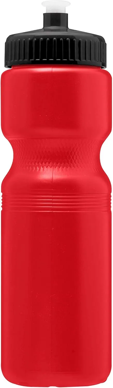 DISCOUNT PROMOS 28 oz. Push Cap Plastic Water Bottles Set of 6, Bulk Pack - Perfect for Gym, Hiking, Camping, Outdoor Sports - Red