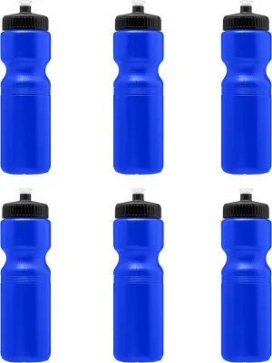DISCOUNT PROMOS 28 oz. Push Cap Plastic Water Bottles Set of 6, Bulk Pack - Perfect for Gym, Hiking, Camping, Outdoor Sports - Reflex Blue