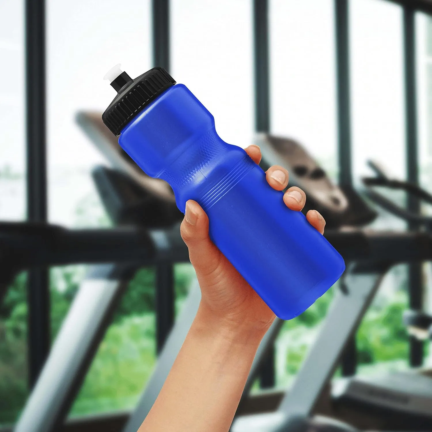 DISCOUNT PROMOS 28 oz. Push Cap Plastic Water Bottles Set of 6, Bulk Pack - Perfect for Gym, Hiking, Camping, Outdoor Sports - Reflex Blue