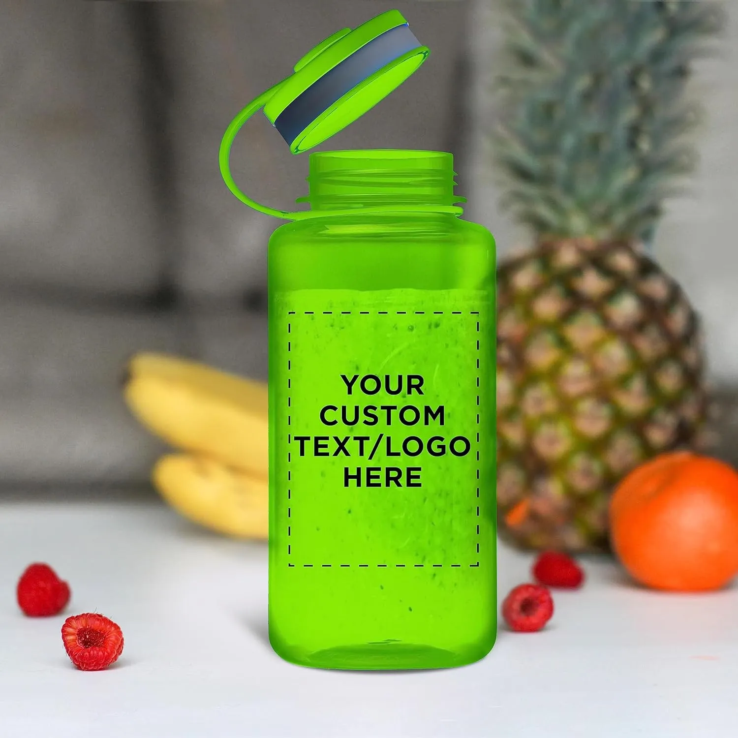 DISCOUNT PROMOS Custom Plastic Sports Water Bottles with Flip Lid 38 oz. Set of 50, Personalized Bulk Pack - Great for Gym, Hiking, Cycling, Camping, Backpacking, School - Lime Green