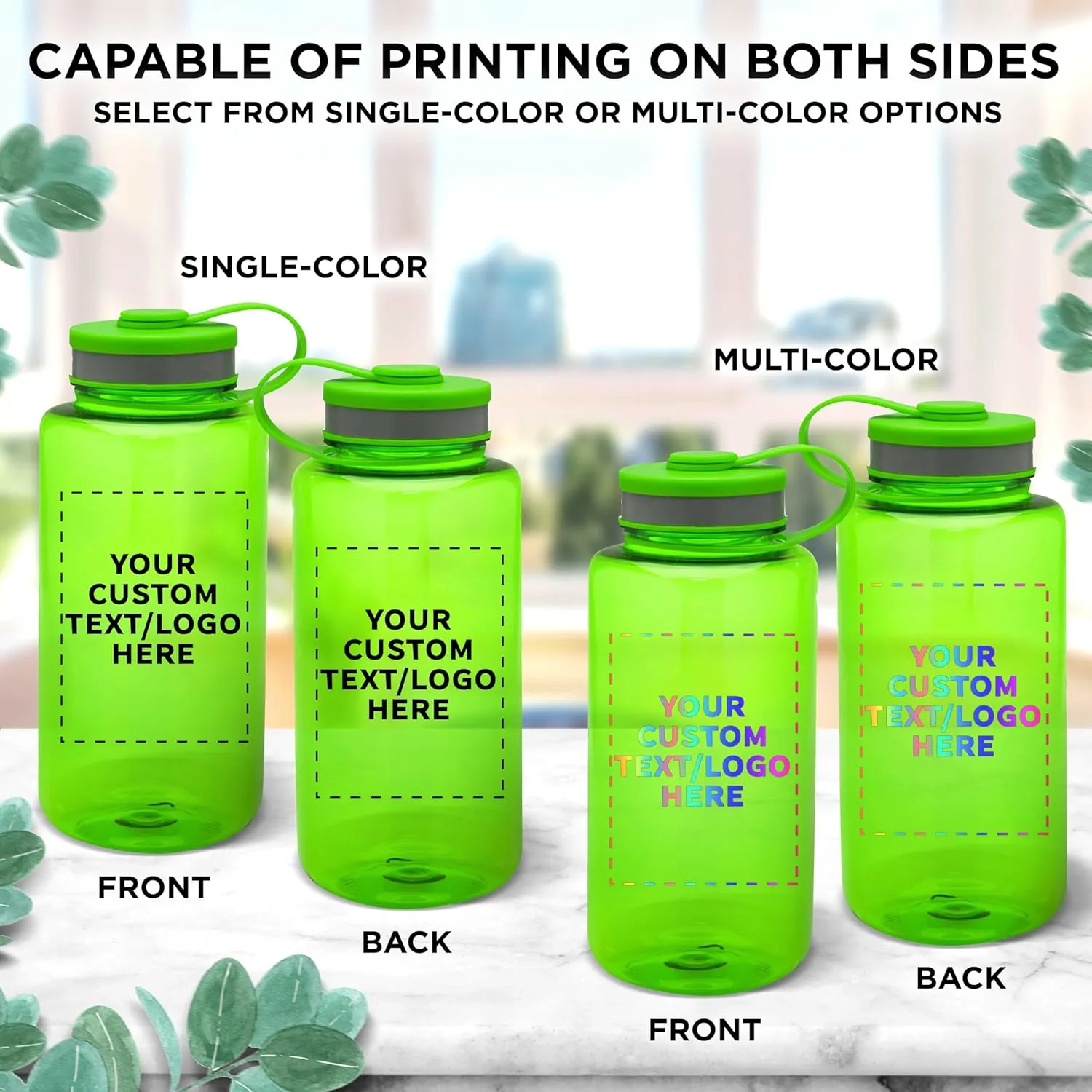 DISCOUNT PROMOS Custom Plastic Sports Water Bottles with Flip Lid 38 oz. Set of 50, Personalized Bulk Pack - Great for Gym, Hiking, Cycling, Camping, Backpacking, School - Lime Green