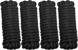 Dock Lines 1/2" X 15' Double Braided Nylon, Boat Rope for Docking with 12" Loop, Marine-Grade Premium Docking Ropes for Boats Black Rope 4pcs