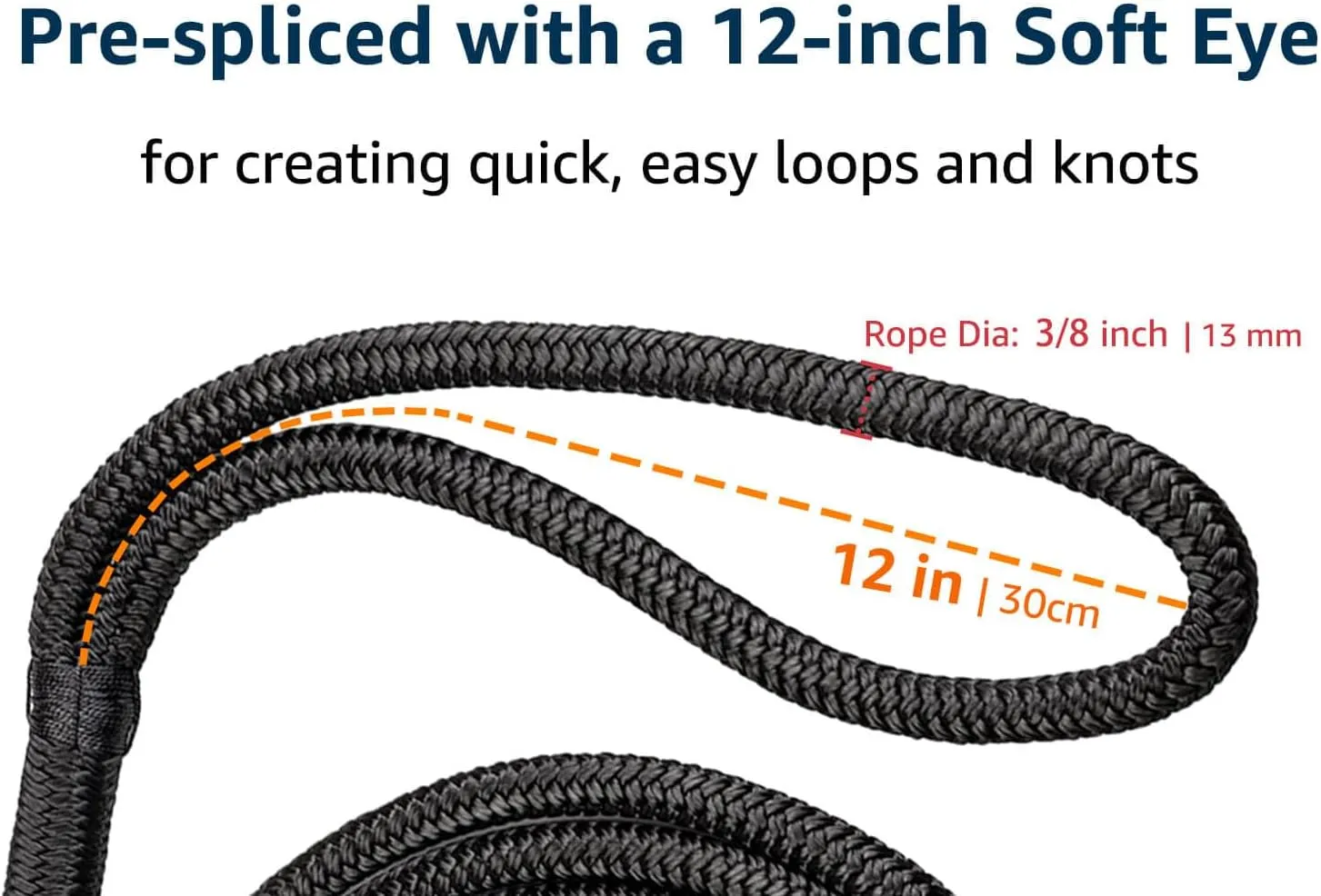 Dock Lines 2 Pack 3/8" x 25' Double Braided Nylon Boat Dock Lines with a 12" Loop - Marine Grade Dock Lines for Boats 3/8 Inch Boat Ropes for Docking, Boat Lines/Dock Ropes/Marine Rope, J-FM TWNTHSD