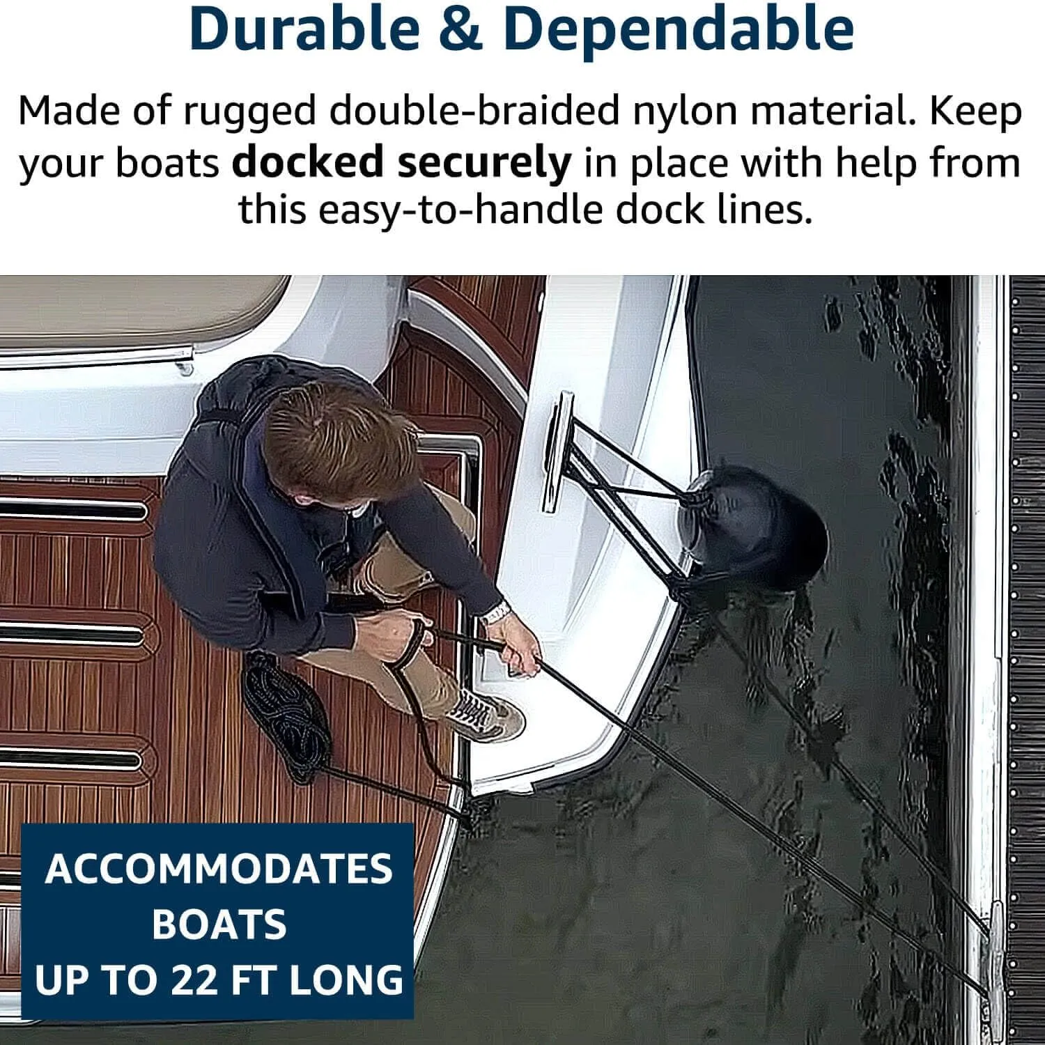 Dock Lines 2 Pack 3/8" x 25' Double Braided Nylon Boat Dock Lines with a 12" Loop - Marine Grade Dock Lines for Boats 3/8 Inch Boat Ropes for Docking, Boat Lines/Dock Ropes/Marine Rope, J-FM TWNTHSD