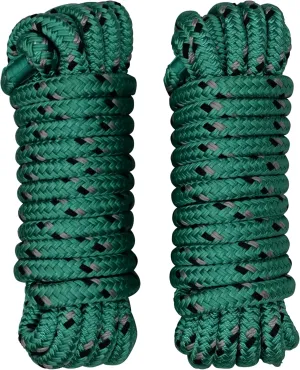 Dock Lines 3/8 Inch – Double Braided Marine Rope – Heavy-Duty Boat Docking – UV & Abrasion Resistant – Marine-Grade with 10” Loop – Green with Black Tracer - 20 Foot
