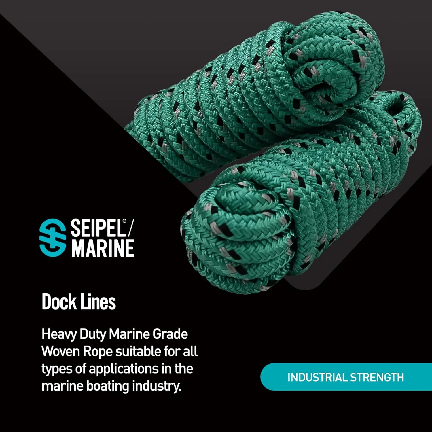 Dock Lines 3/8 Inch – Double Braided Marine Rope – Heavy-Duty Boat Docking – UV & Abrasion Resistant – Marine-Grade with 10” Loop – Green with Black Tracer - 20 Foot