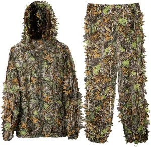 DoCred Ghillie Suit 3D Leafy Camo Hunting Suit, Leaf Camouflage Gilly for Men