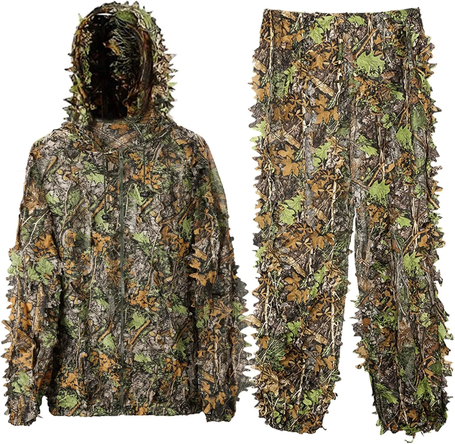 DoCred Ghillie Suit 3D Leafy Camo Hunting Suit, Leaf Camouflage Gilly for Men