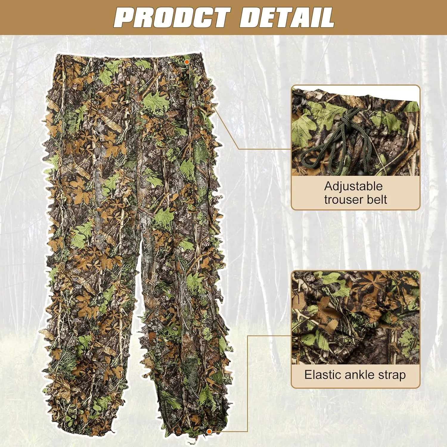 DoCred Ghillie Suit 3D Leafy Camo Hunting Suit, Leaf Camouflage Gilly for Men