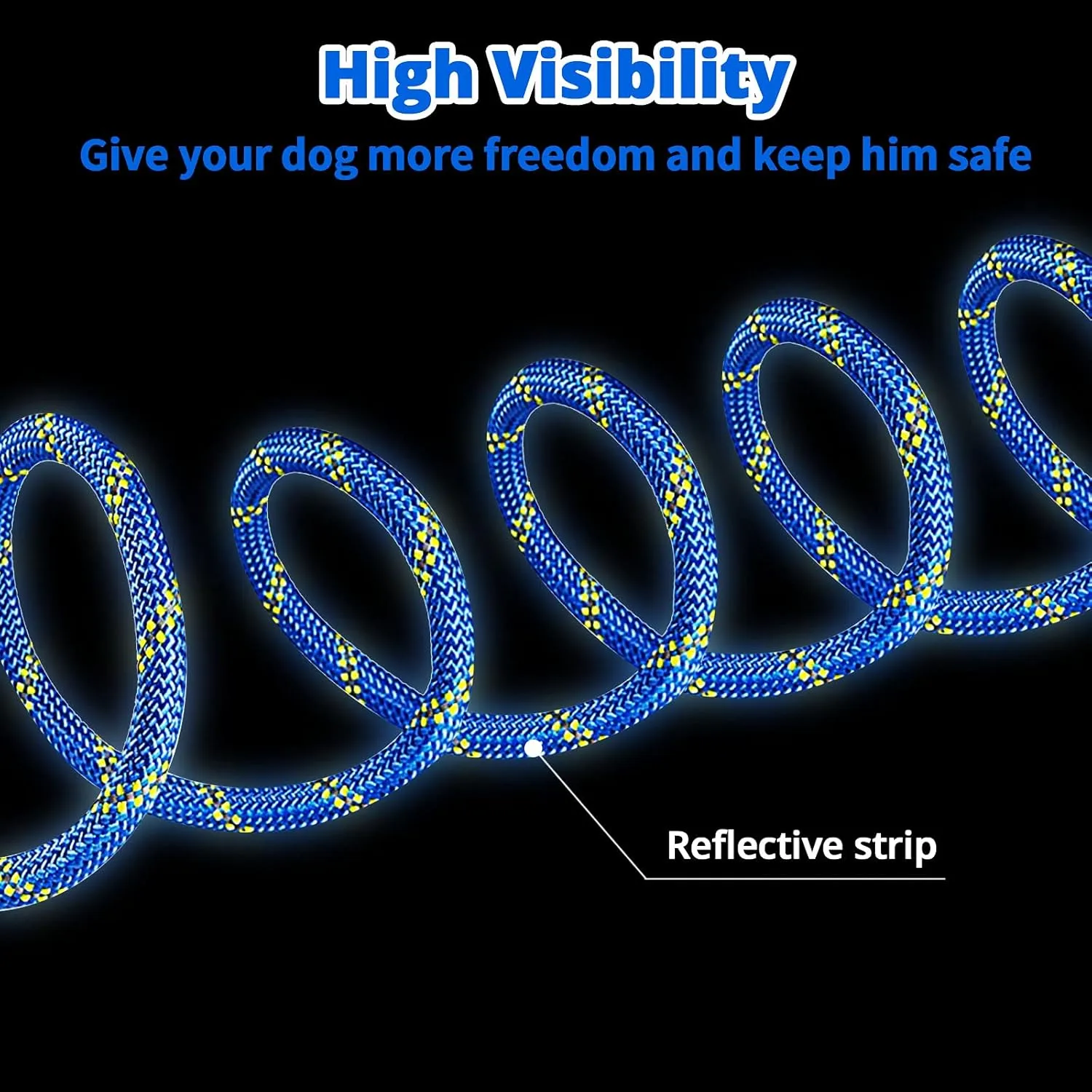 Dog Tie Out Cable for Camping - 50ft/70ft/100ft Portable Reflective Overhead Trolley System for Dogs up to 300lbs - Dog Lead for Yard Camping | Parks | Outdoor Events Blue