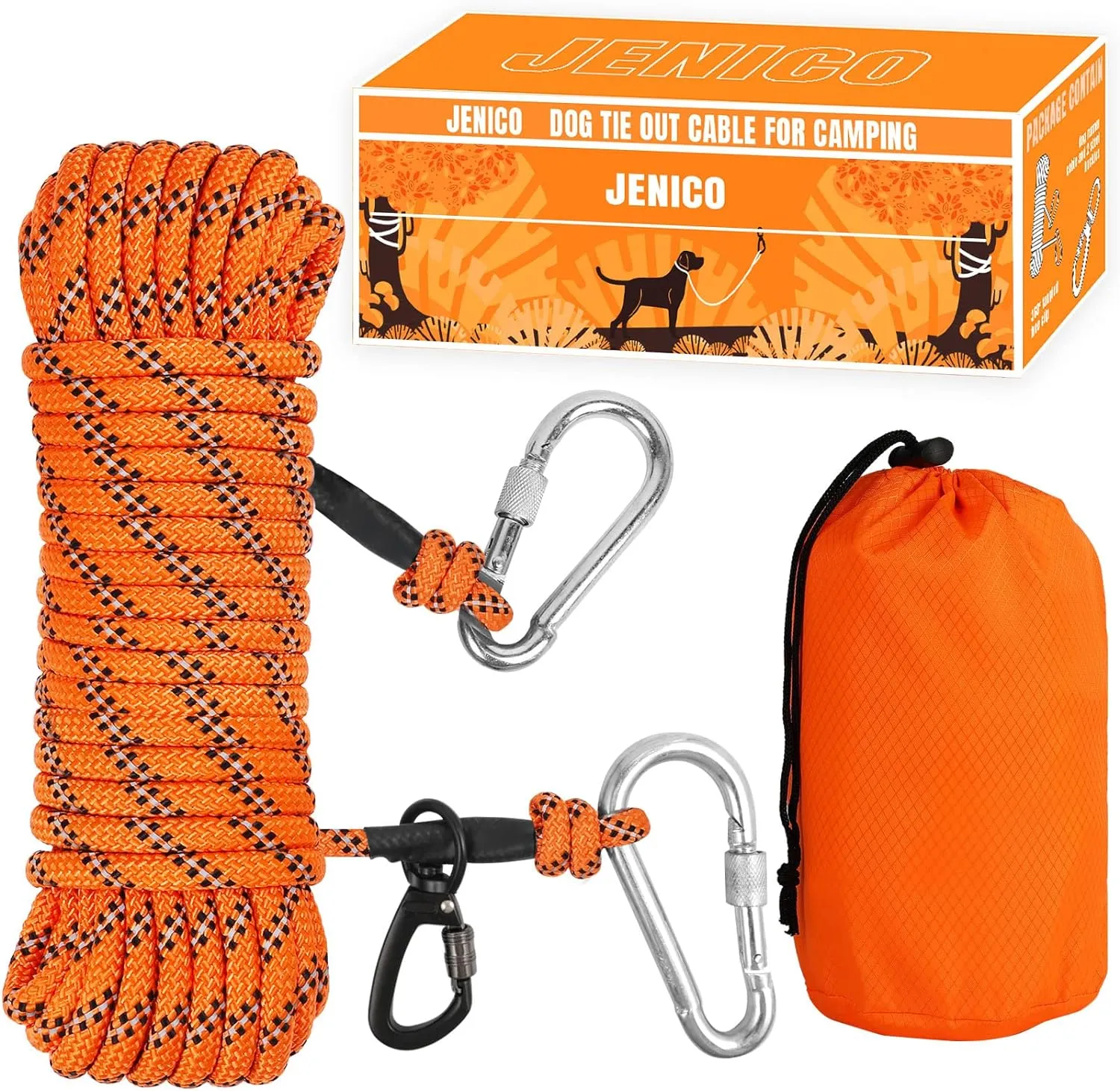 Dog Tie Out Cable for Camping - 50ft/70ft/100ft Portable Reflective Overhead Trolley System for Dogs up to 300lbs - Dog Lead for Yard Camping | Parks | Outdoor Events