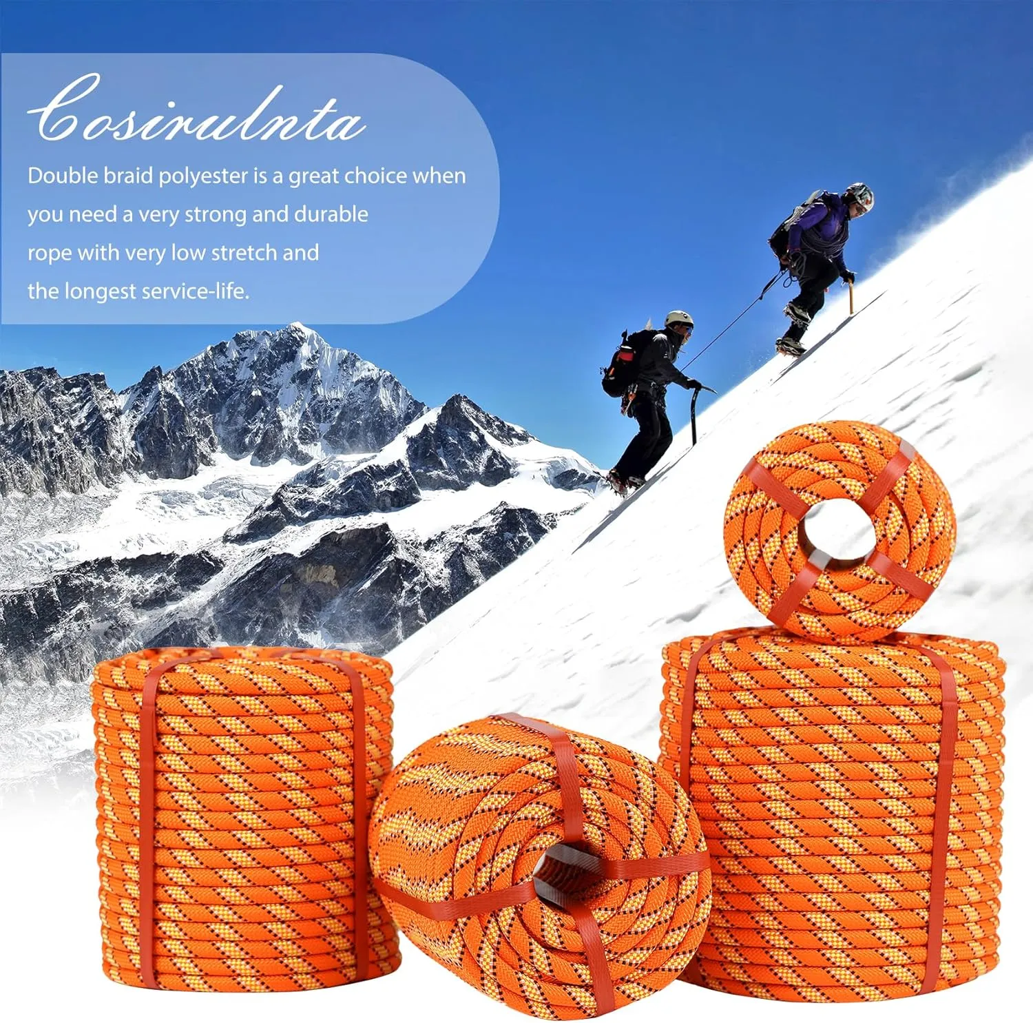 Double Braid Arborist Rope Orange(1/2 in x 150 ft) Arborist Rigging Polyester Rope - 48 Strand Rope Swing for Tree Bull Rope for Outdoor, Climbing, Swing, Sailing