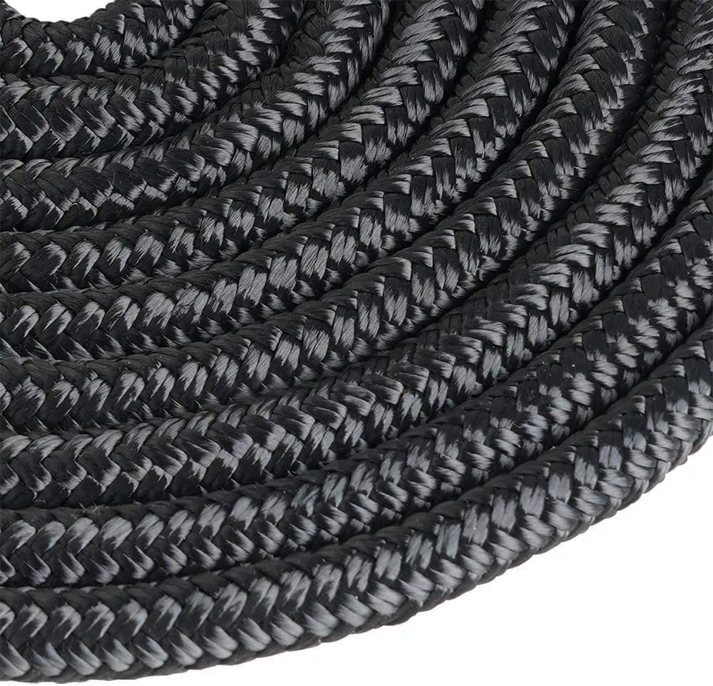 Double Braided Nylon Dock Lines Rope，1/2 Inch x 15 FT Dock Line with 12 Inch Eyelet for Mooring Boats, Black (4 Pack)