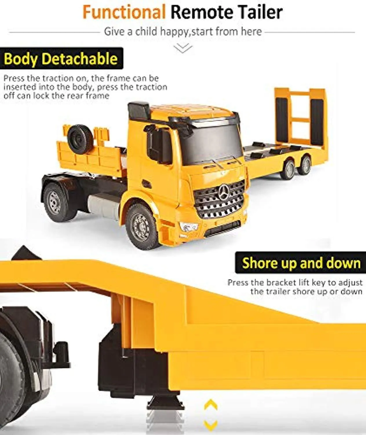 DOUBLE  E RC Tow Truck Licensed Mercedes-Benz Acros Detachable Flatbed Semi-Trailer Engineering Tractor Remote Control Trailer Truck Electronics Hobby Toy with Sound and Lights ¡­